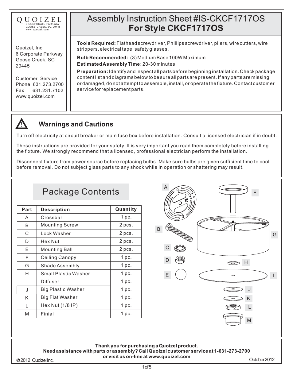 Quoizel CKCF1717OS Confetti User Manual | 5 pages