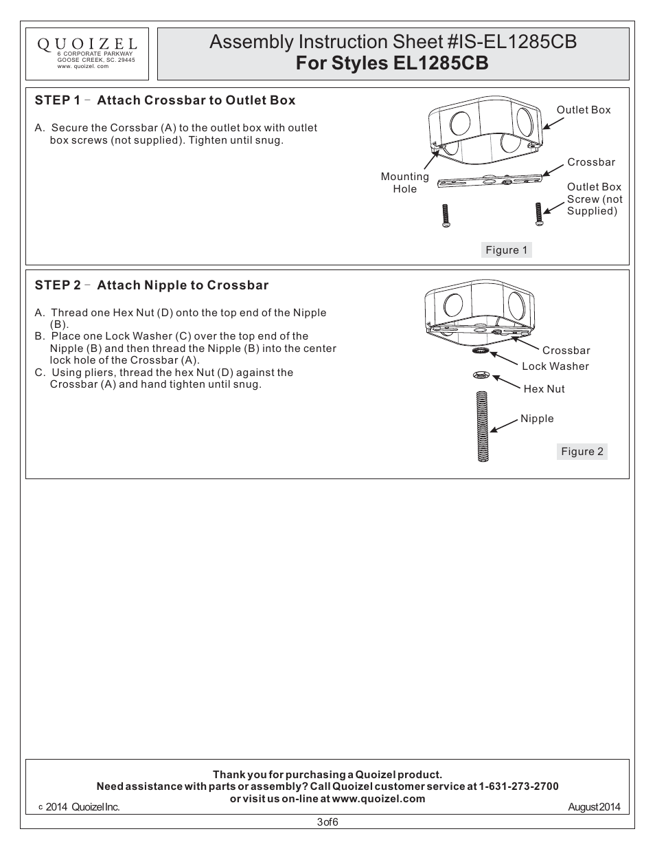 Quoizel EL1285CB Electra User Manual | Page 3 / 6