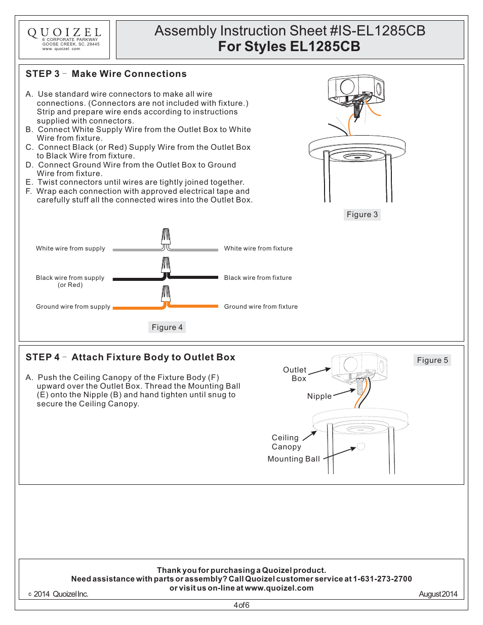 Quoizel EL1285CB Electra User Manual | Page 4 / 6