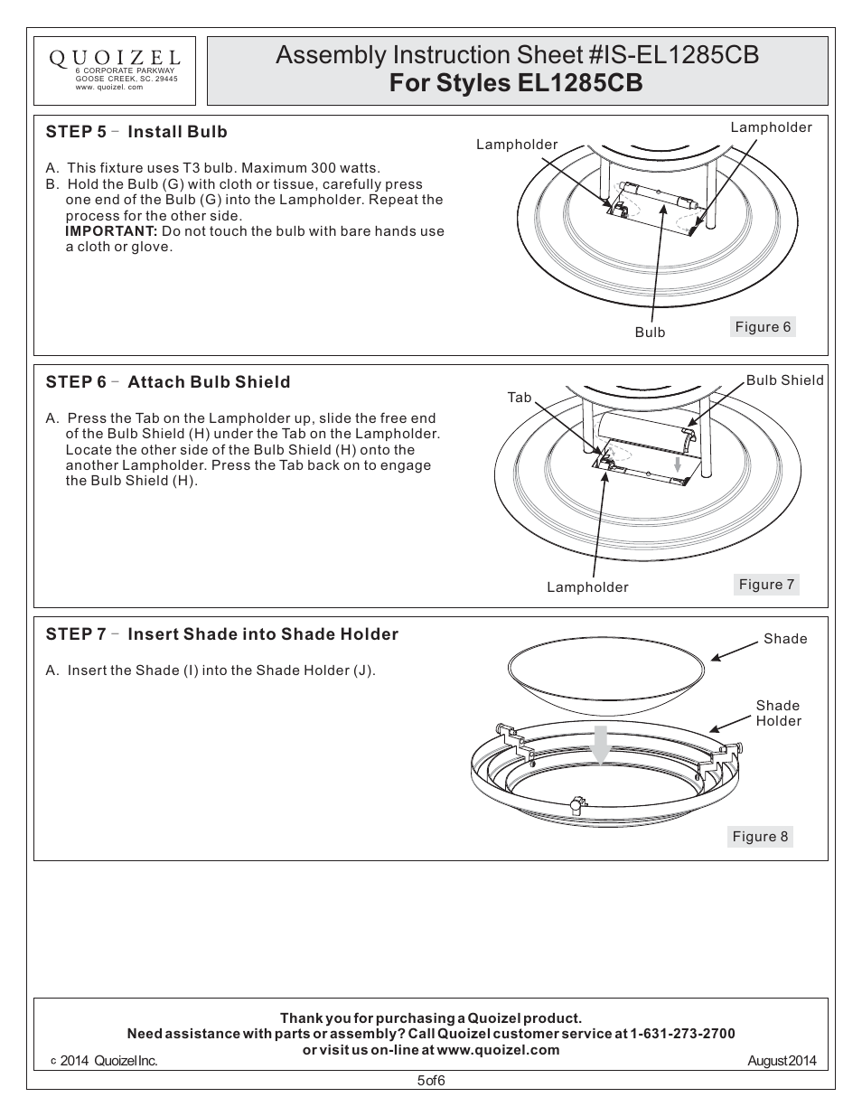 Quoizel EL1285CB Electra User Manual | Page 5 / 6
