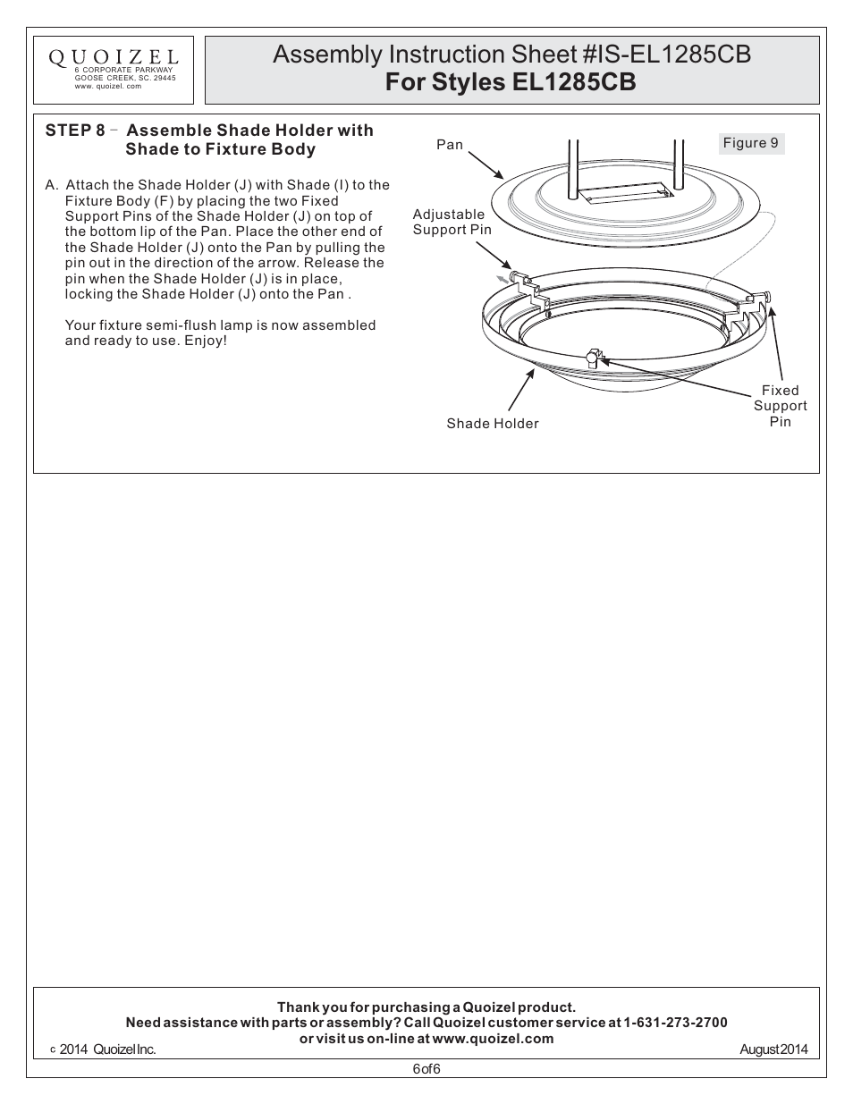 Quoizel EL1285CB Electra User Manual | Page 6 / 6