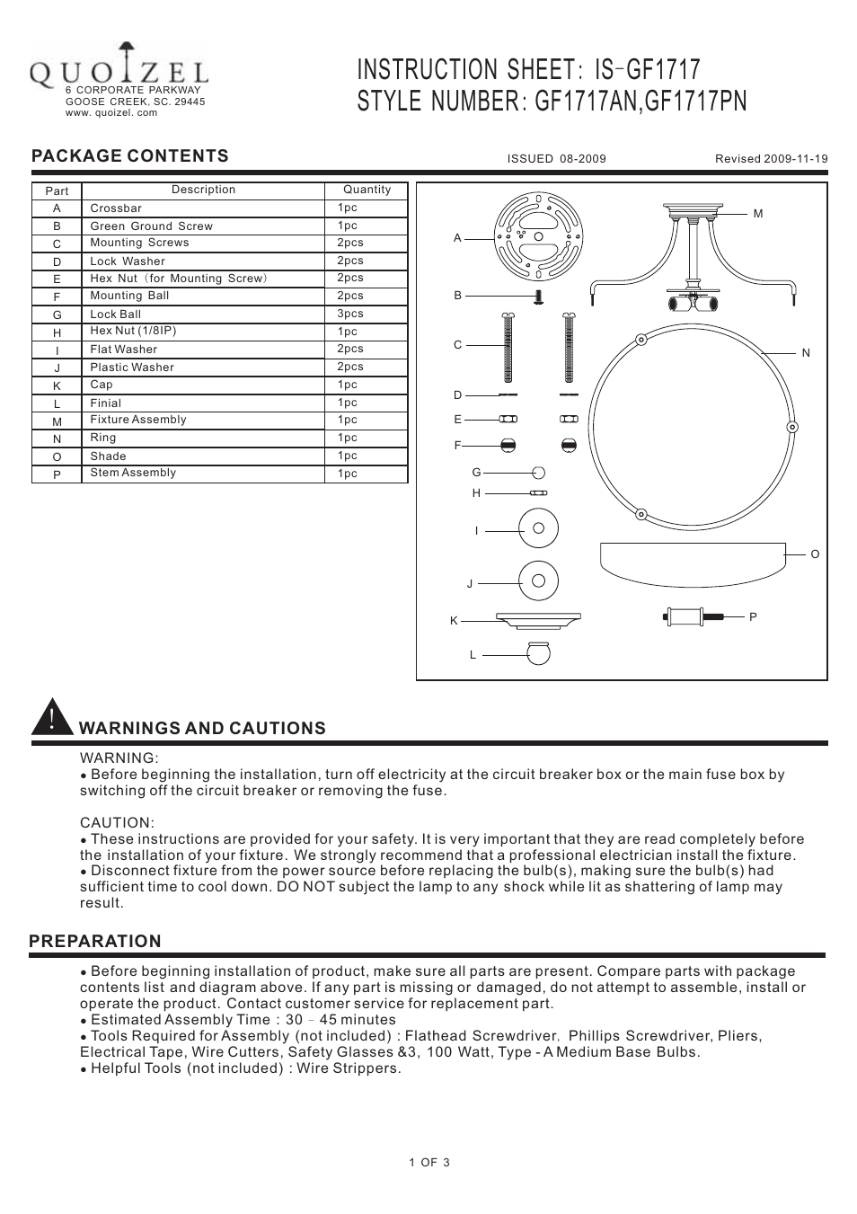 Quoizel GF1717AN Griffin User Manual | 3 pages