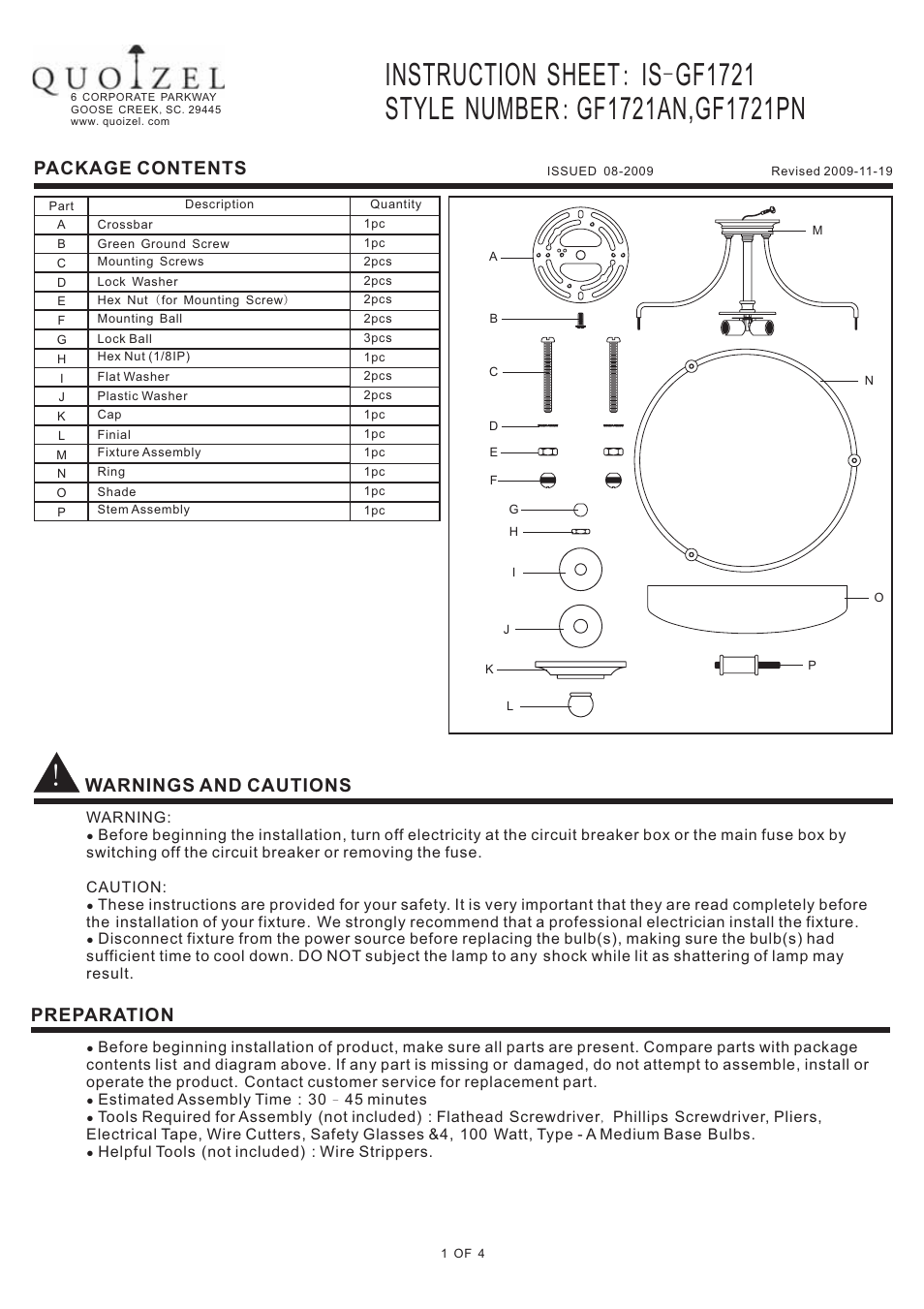 Quoizel GF1721AN Griffin User Manual | 4 pages