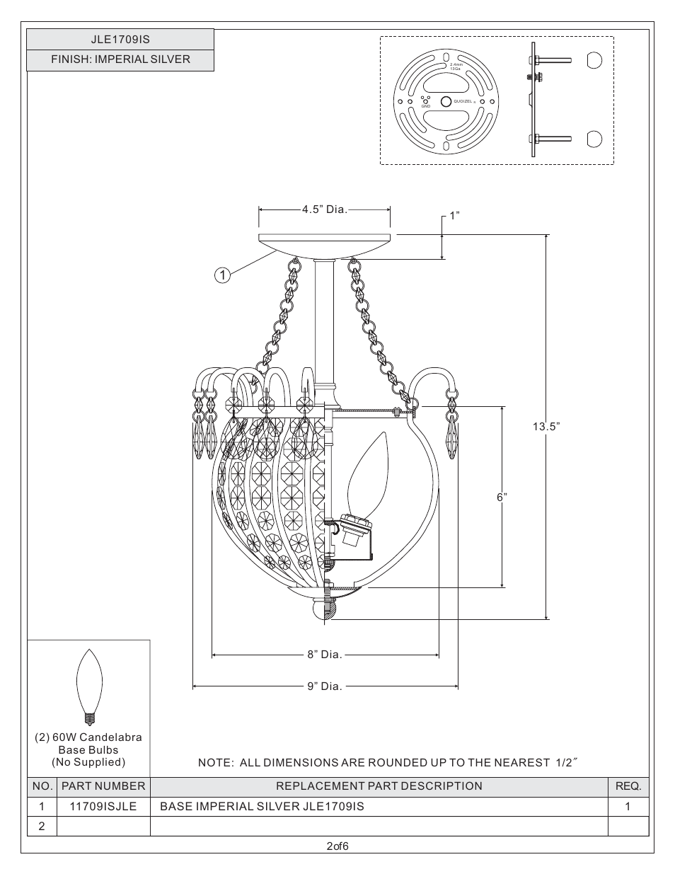 Quoizel JLE1709IS Jolene User Manual | Page 2 / 6