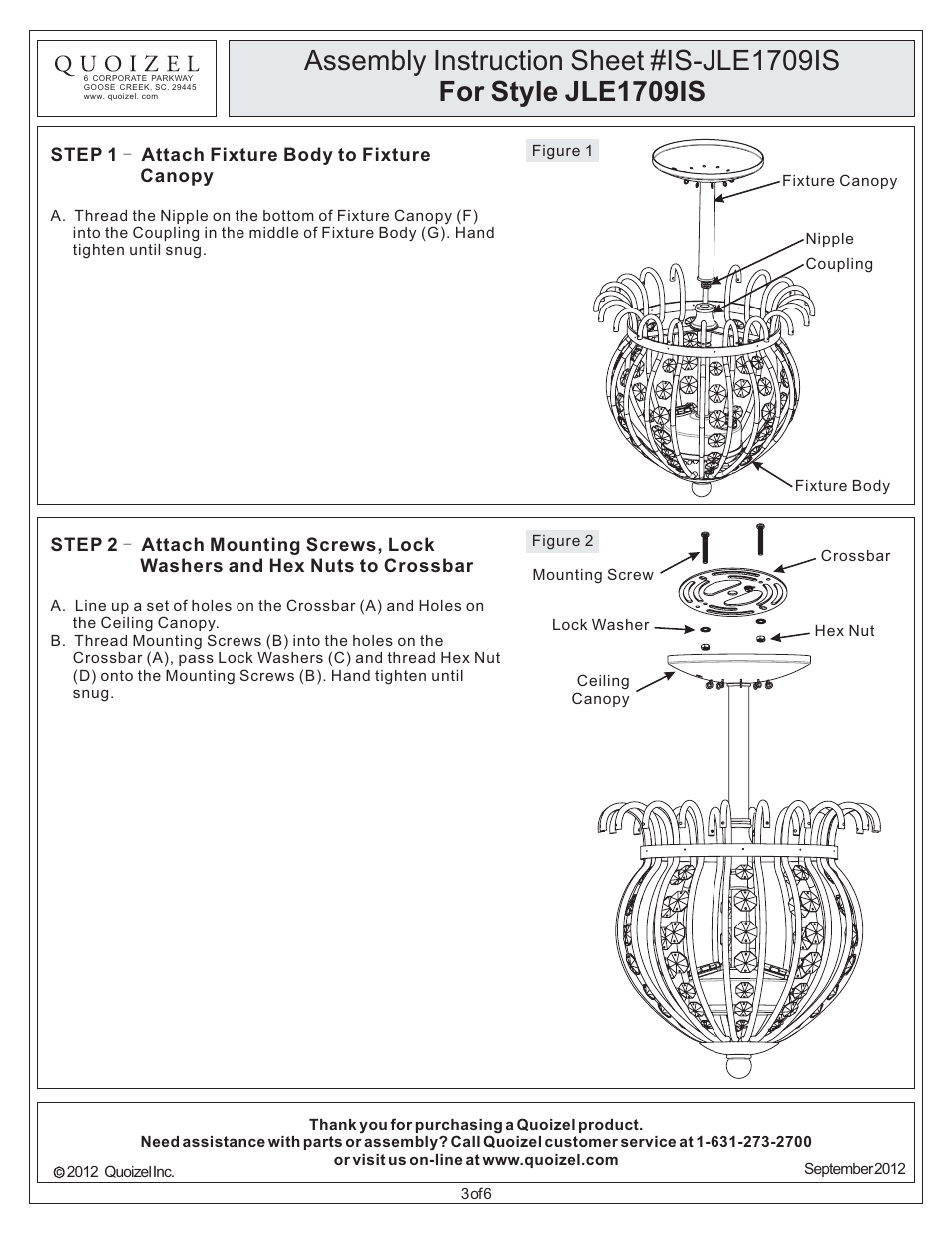 Quoizel JLE1709IS Jolene User Manual | Page 3 / 6