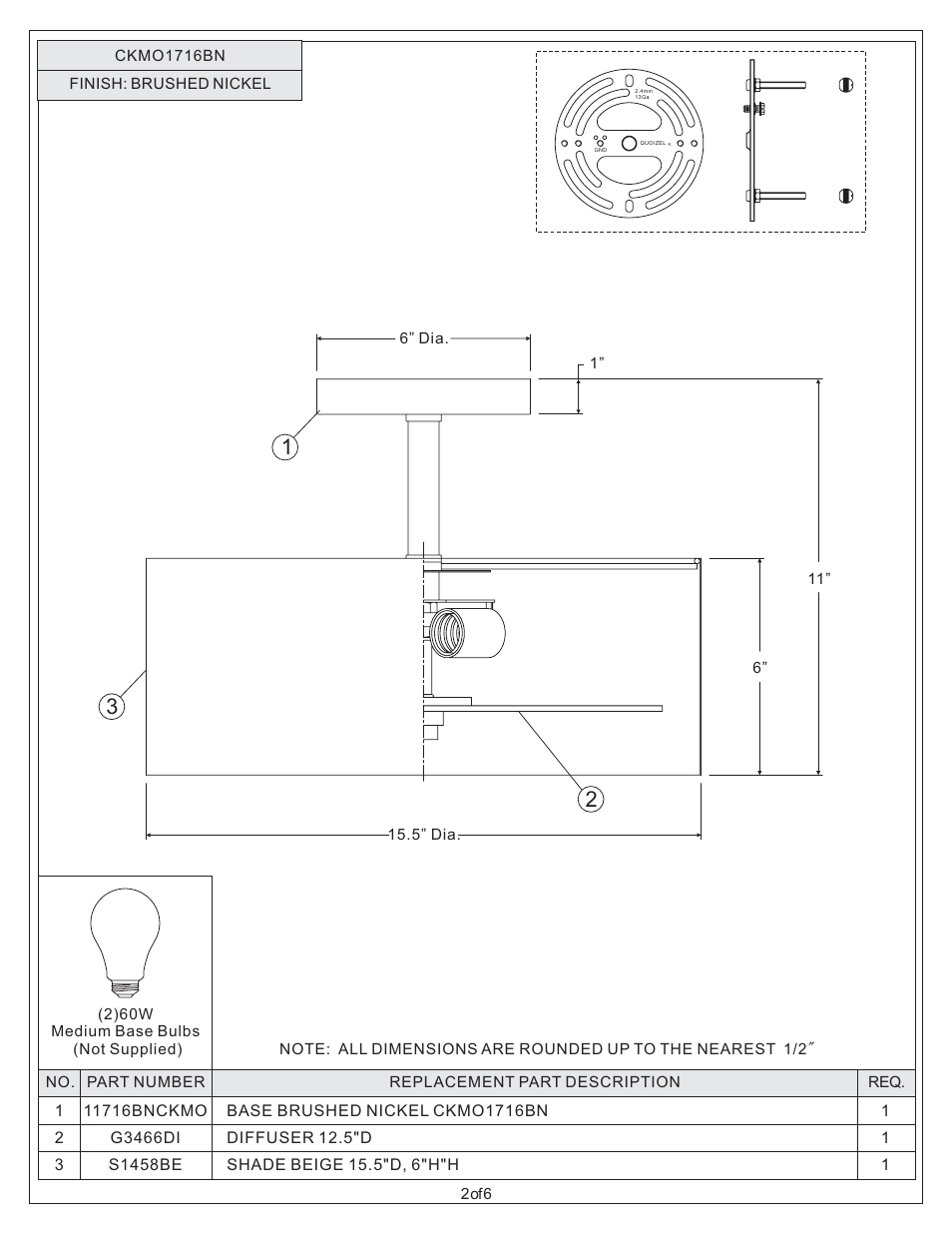 Quoizel CKMO1716BN Metro User Manual | Page 2 / 6