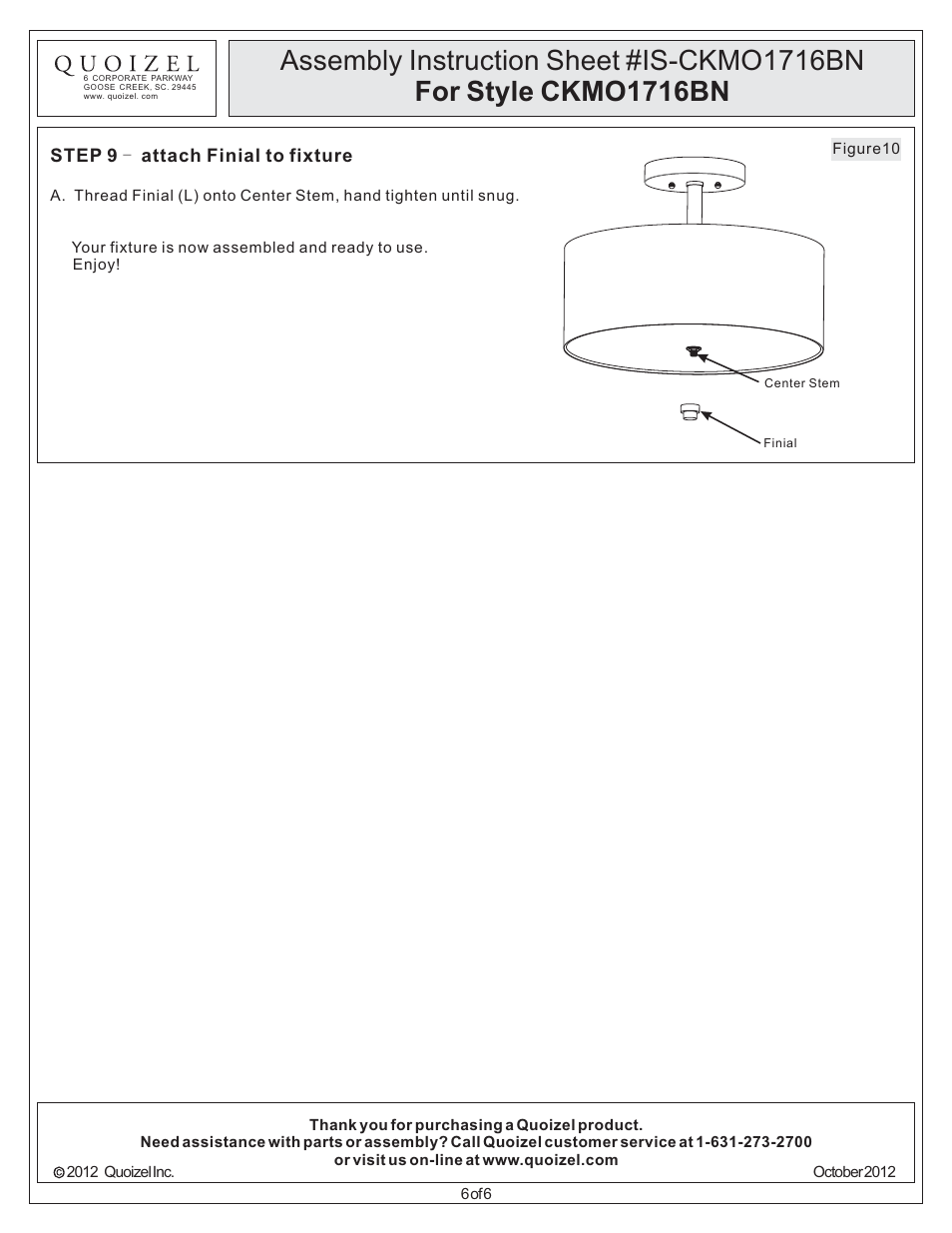 Quoizel CKMO1716BN Metro User Manual | Page 6 / 6