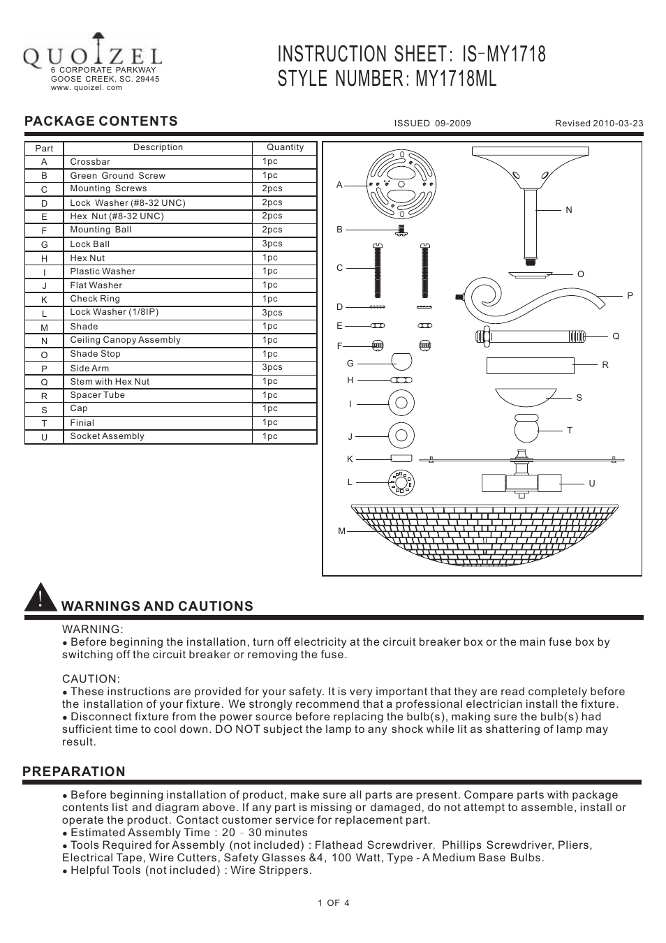 Quoizel MY1718ML Monterey Mosaic User Manual | 4 pages