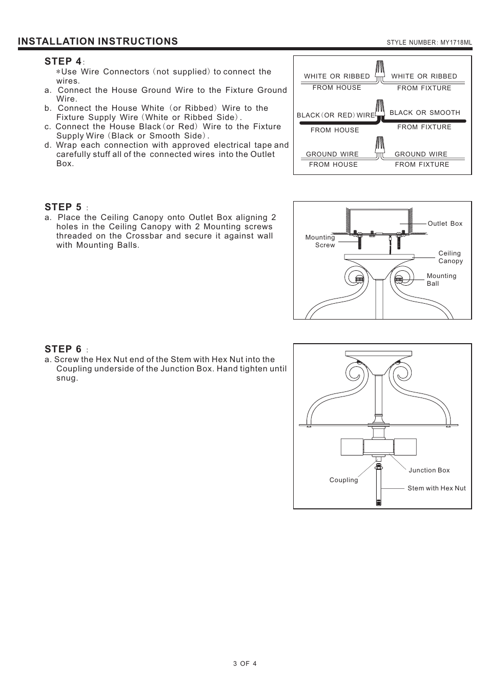 Installation instructions, Step 4, Step 5 | Step 6 | Quoizel MY1718ML Monterey Mosaic User Manual | Page 3 / 4