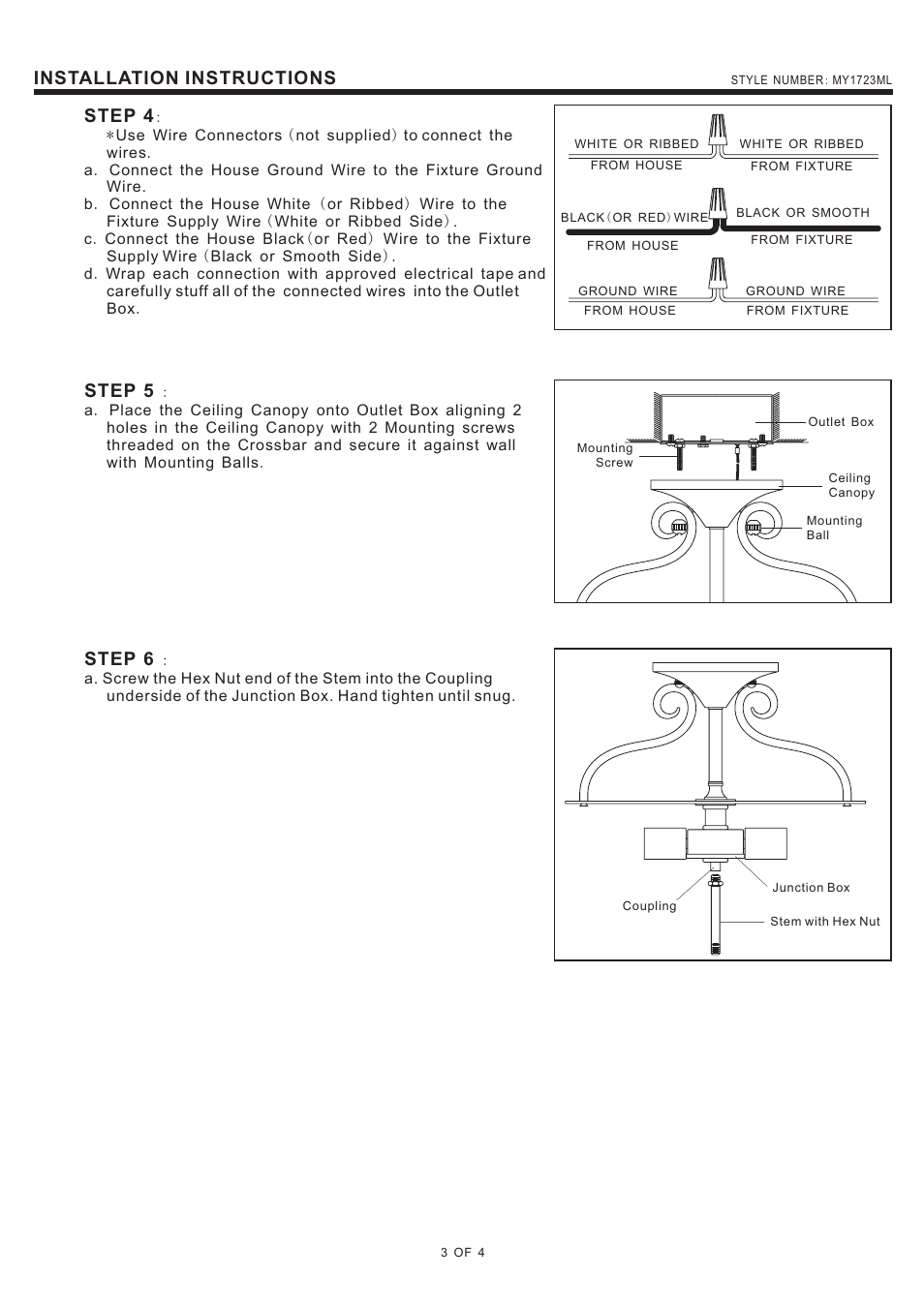 Installation instructions, Step 4, Step 5 | Step 6 | Quoizel MY1723ML Monterey Mosaic User Manual | Page 3 / 4