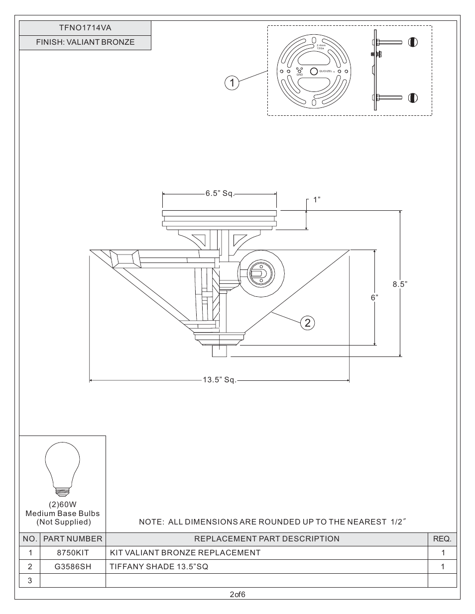 Quoizel TFNO1714VA Navajo User Manual | Page 2 / 6
