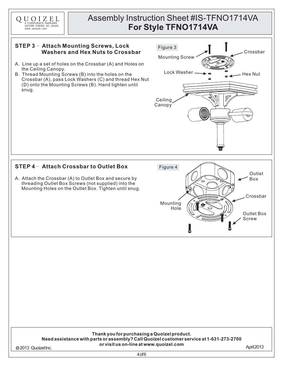 Quoizel TFNO1714VA Navajo User Manual | Page 4 / 6