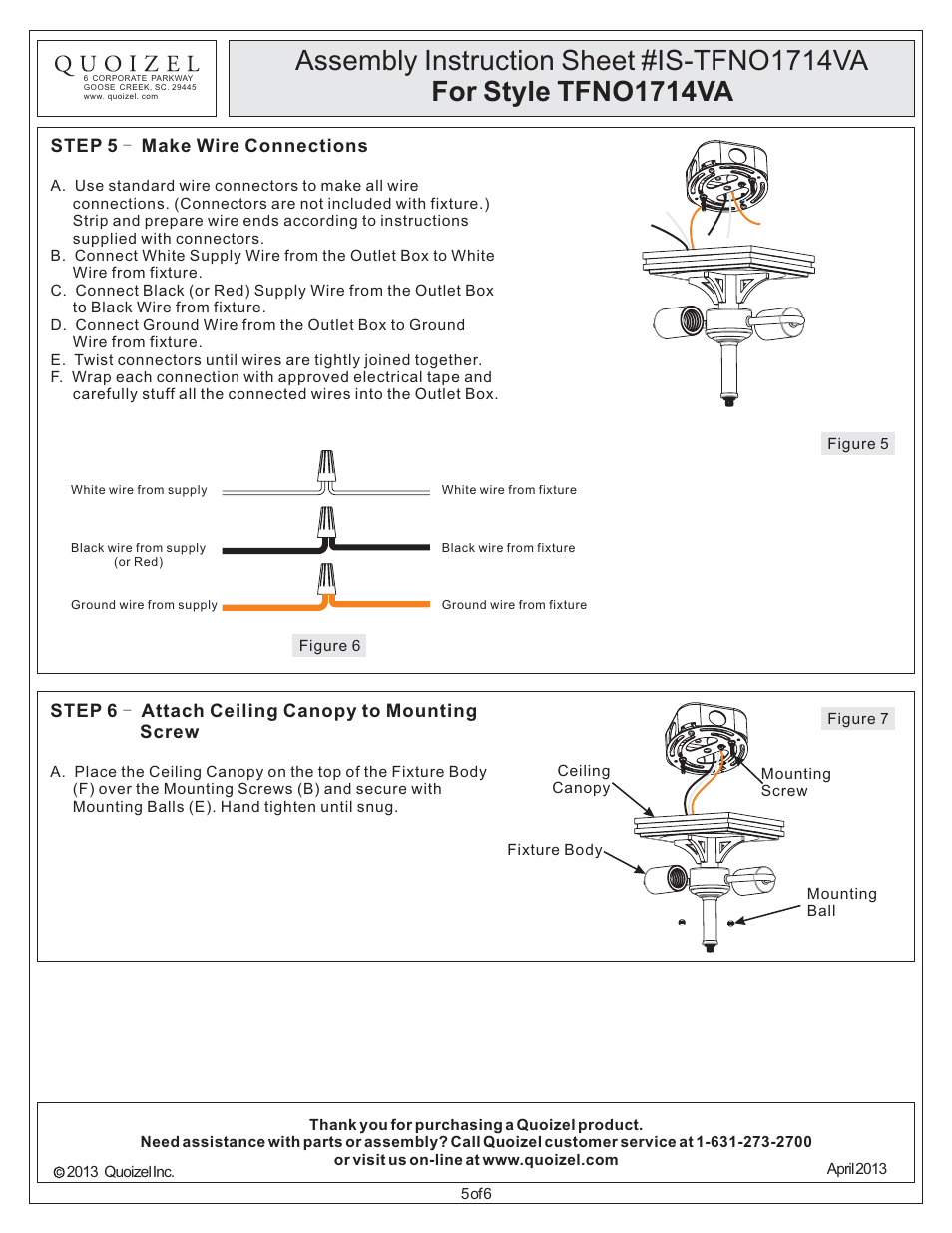 Quoizel TFNO1714VA Navajo User Manual | Page 5 / 6