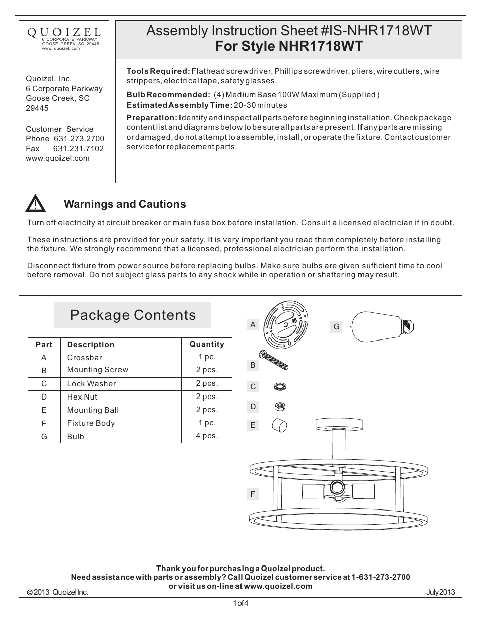 Quoizel NHR1718WT New Harbor User Manual | 4 pages