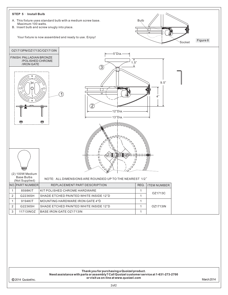 Quoizel OZ1713IN Ozark User Manual | Page 2 / 2