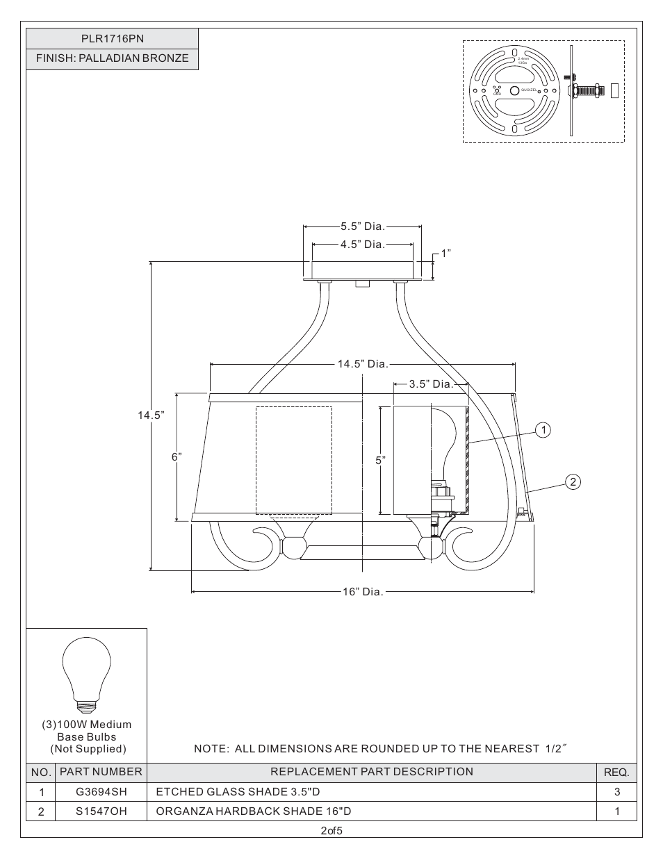 Quoizel PLR1716PN Palmer User Manual | Page 2 / 5