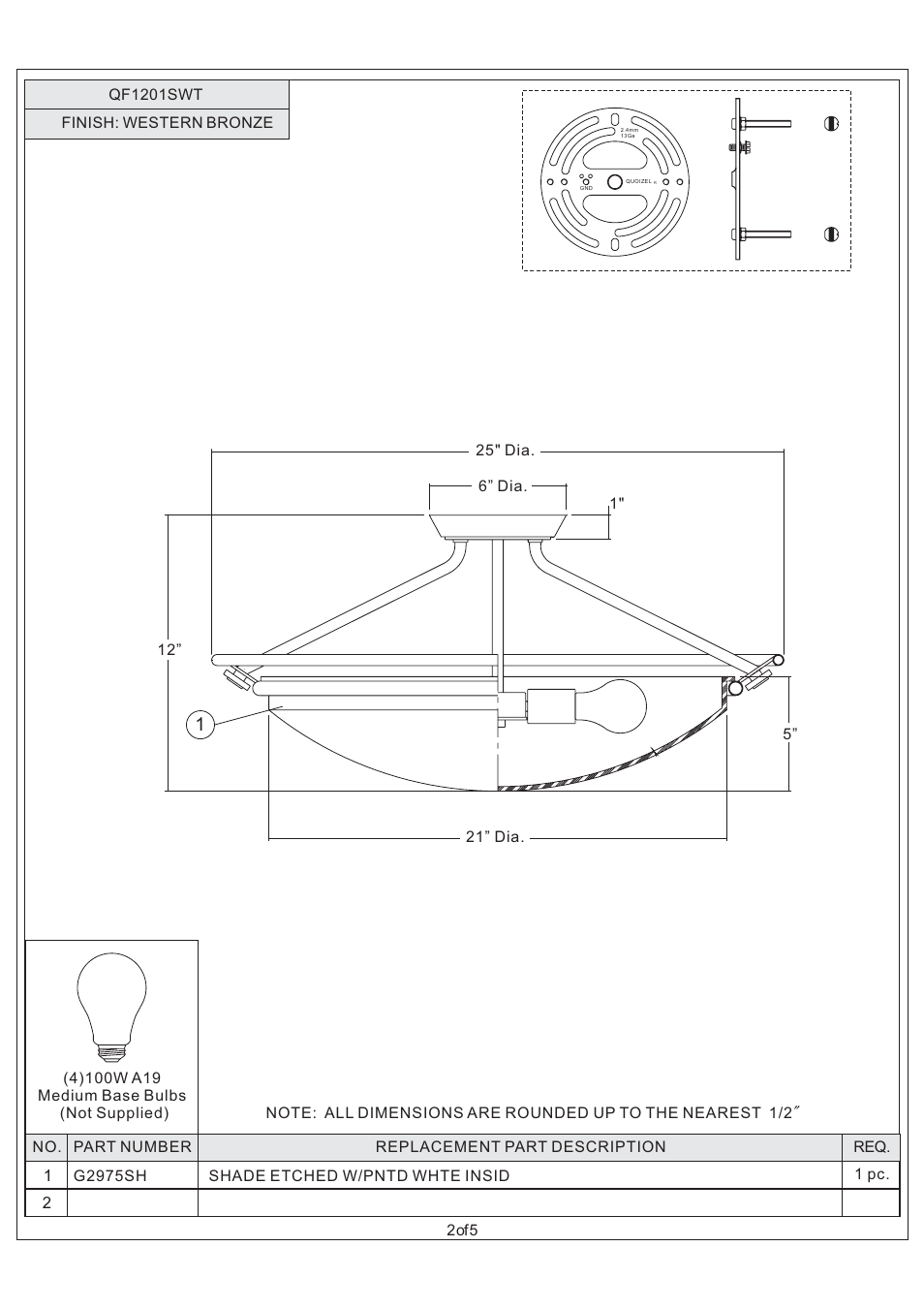 Quoizel QF1201SWT Quoizel Fixture User Manual | Page 2 / 5