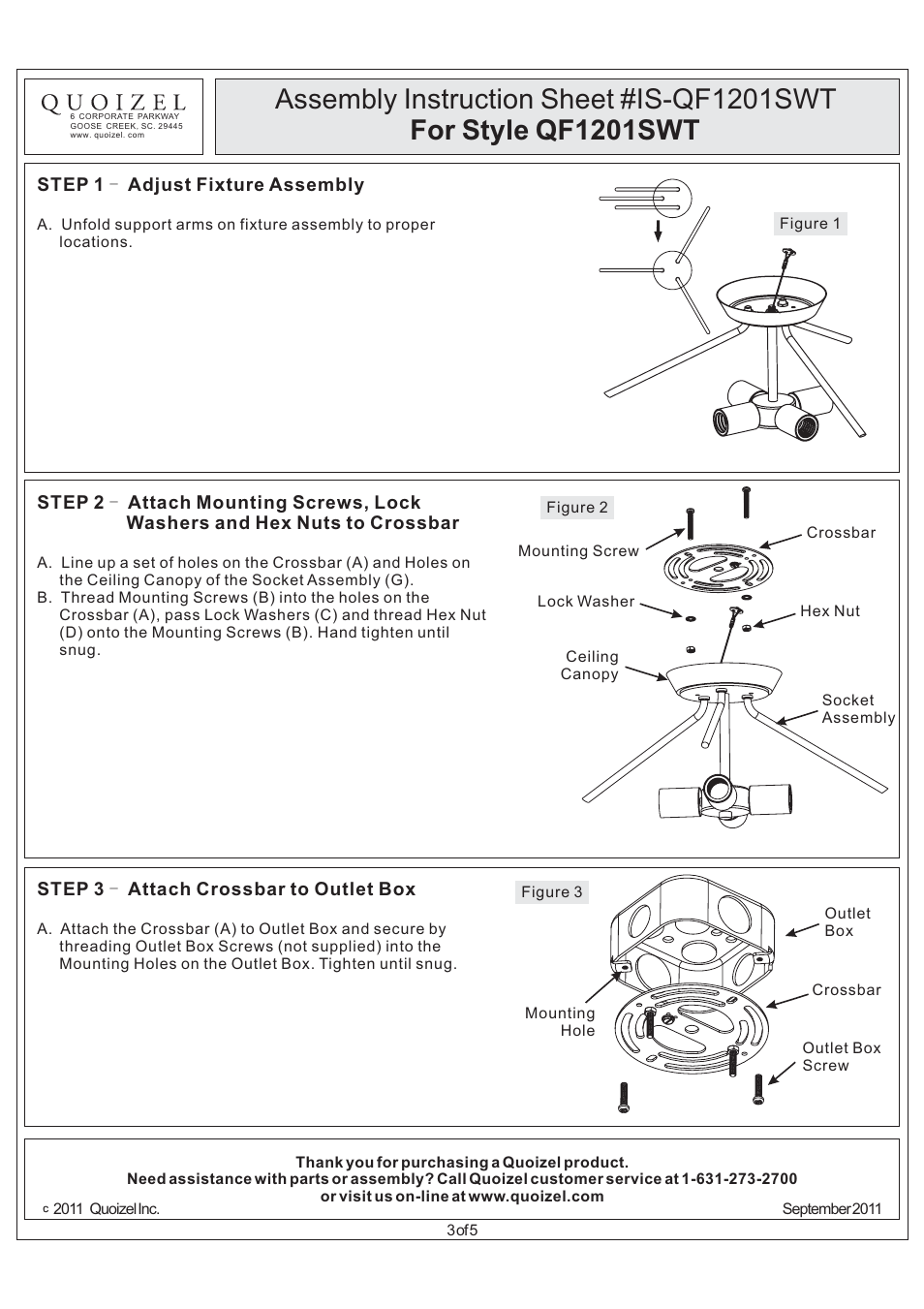 Quoizel QF1201SWT Quoizel Fixture User Manual | Page 3 / 5