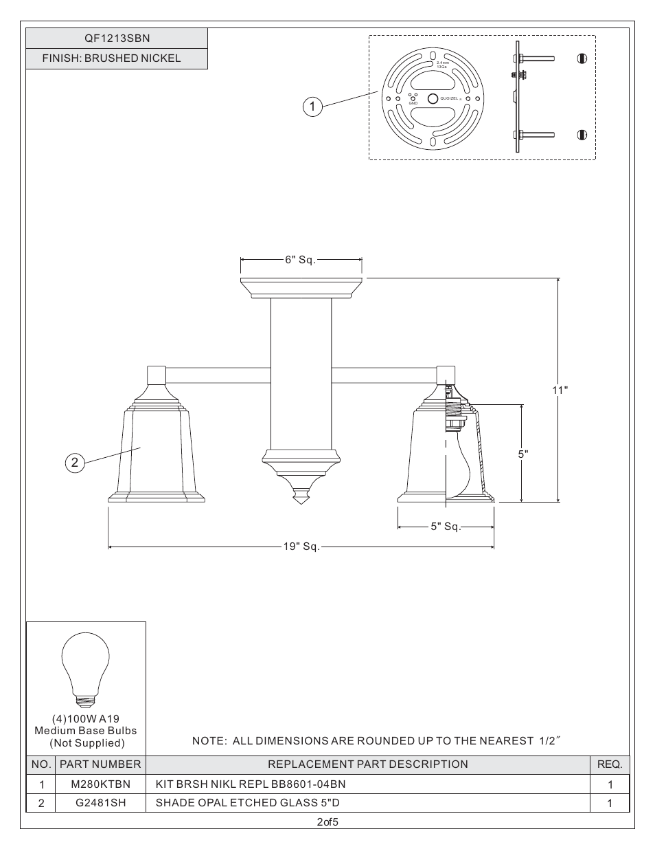Quoizel QF1213SBN Quoizel Fixture User Manual | Page 2 / 5