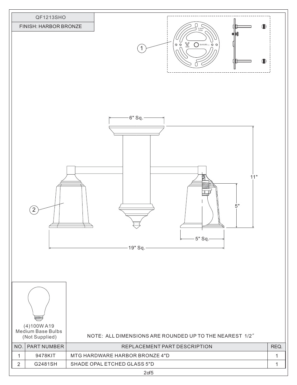 Quoizel QF1213SHO Quoizel Fixture User Manual | Page 2 / 5