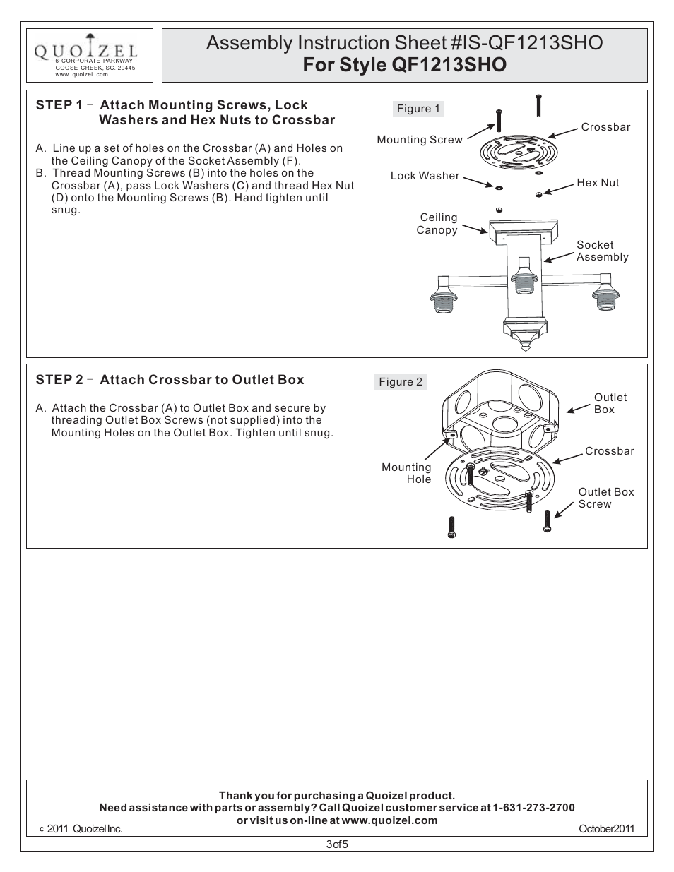 Quoizel QF1213SHO Quoizel Fixture User Manual | Page 3 / 5