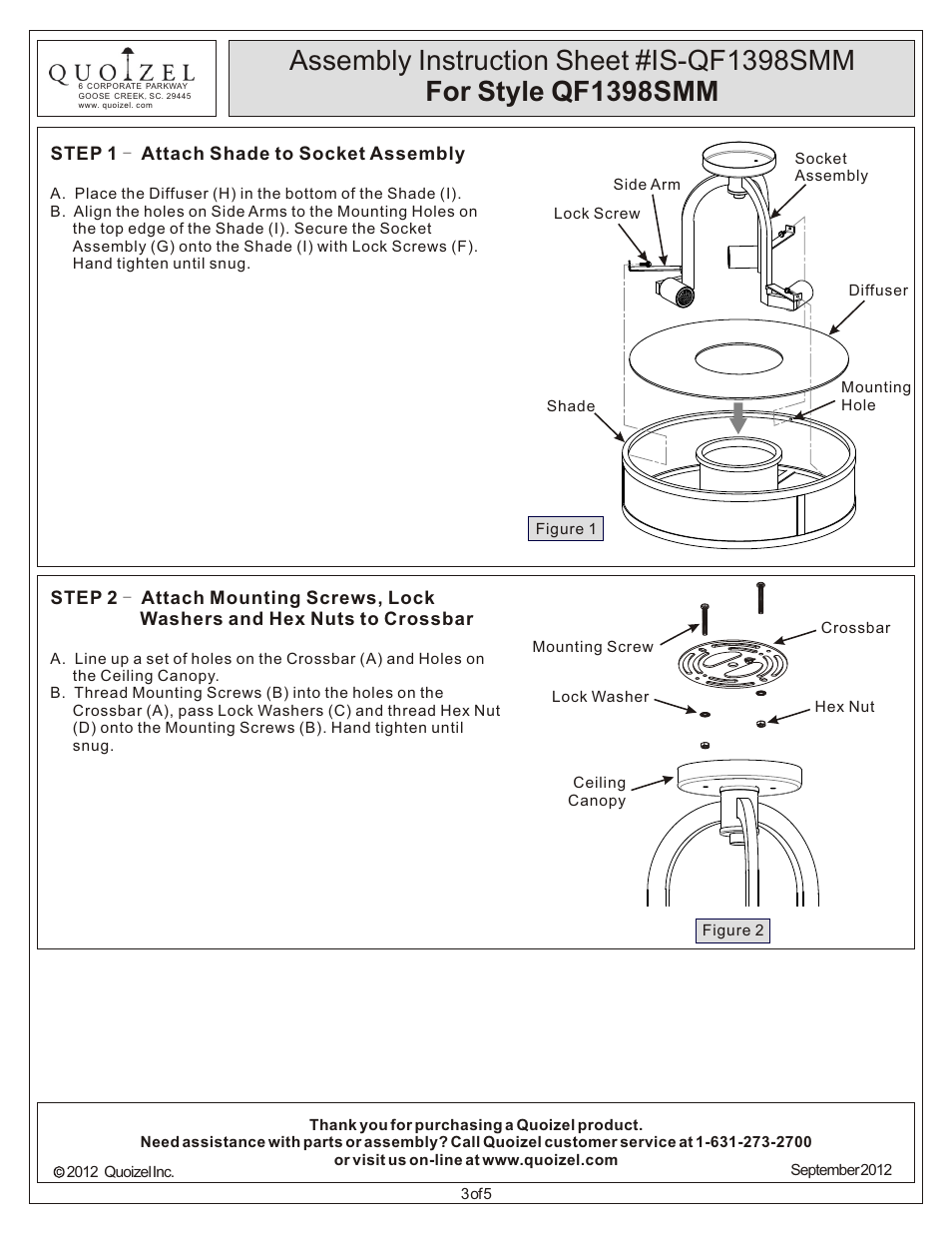 Quoizel QF1398SMM Quoizel Fixture User Manual | Page 3 / 5