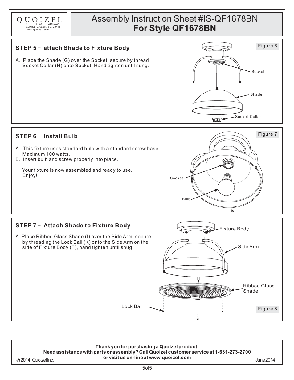 Quoizel QF1678BN Quoizel Fixture User Manual | Page 5 / 5