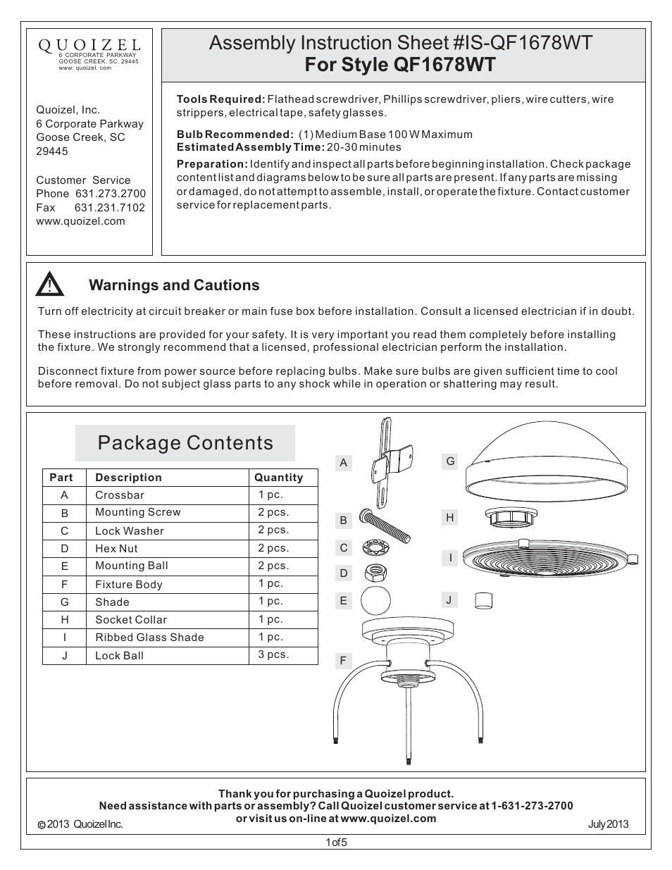 Quoizel QF1678WT Quoizel Fixture User Manual | 5 pages