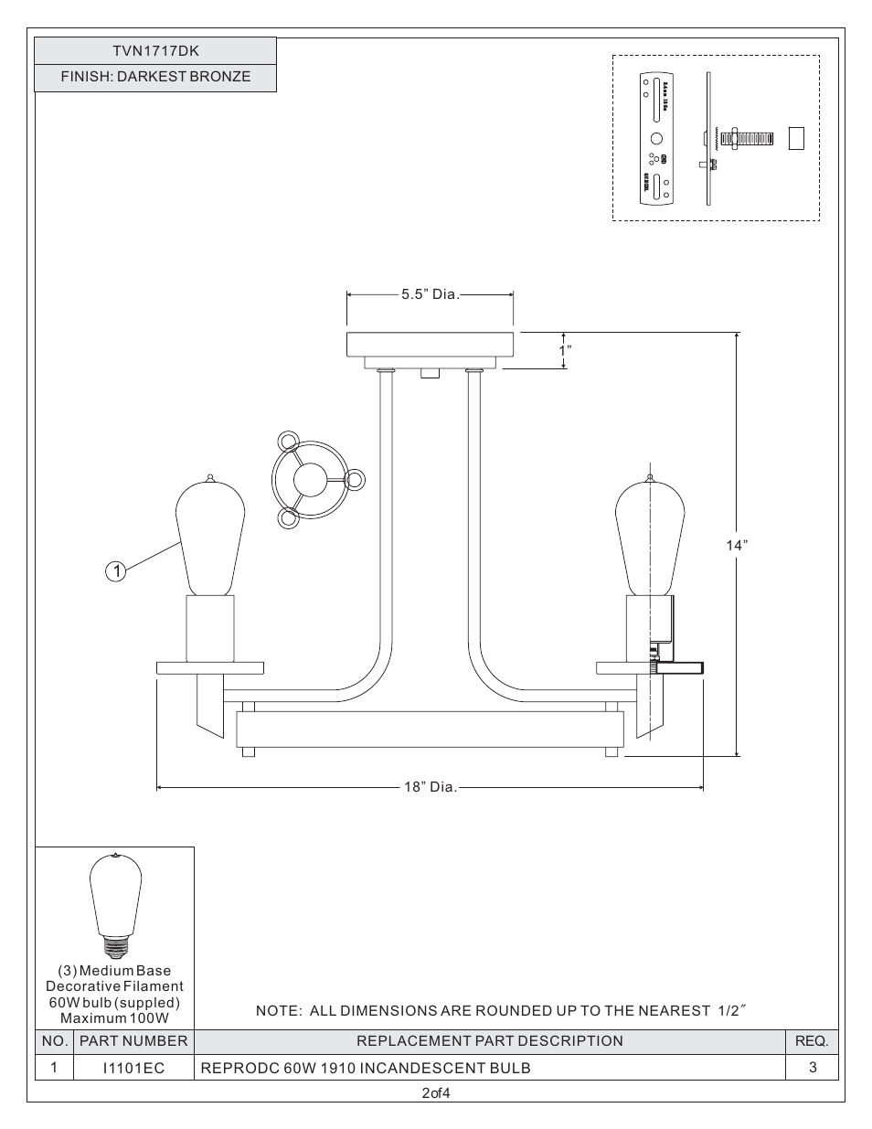 Quoizel TVN1717DK Tavern User Manual | Page 2 / 4