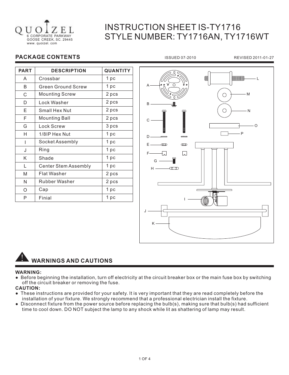 Quoizel TY1716AN Taylor User Manual | 4 pages