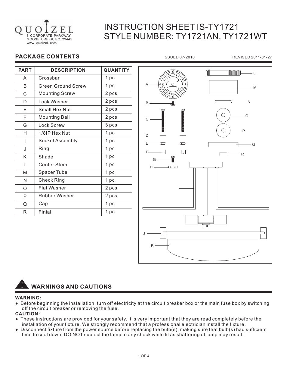 Quoizel TY1721AN Taylor User Manual | 4 pages