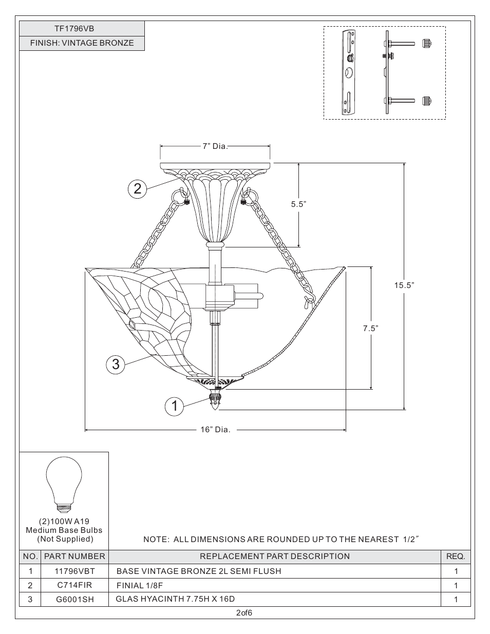 Quoizel TF1796VB Tiffany User Manual | Page 2 / 6