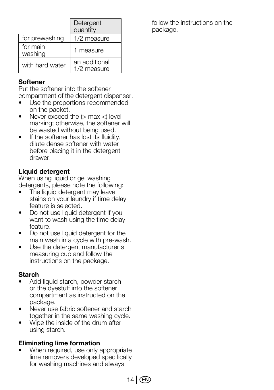 Beko WMA 657 S User Manual | Page 14 / 36