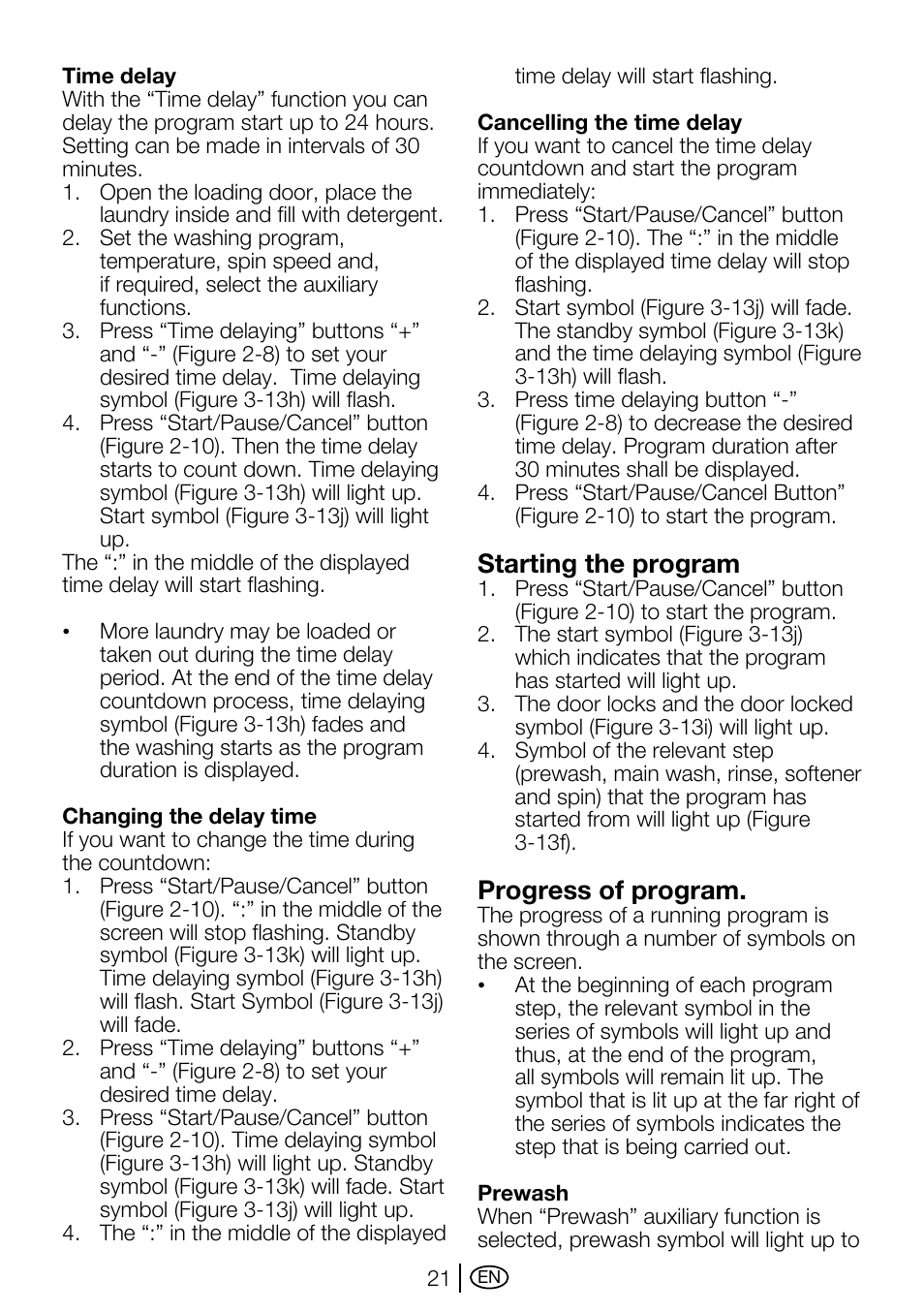 Starting the program, Progress of program | Beko WMA 657 S User Manual | Page 21 / 36