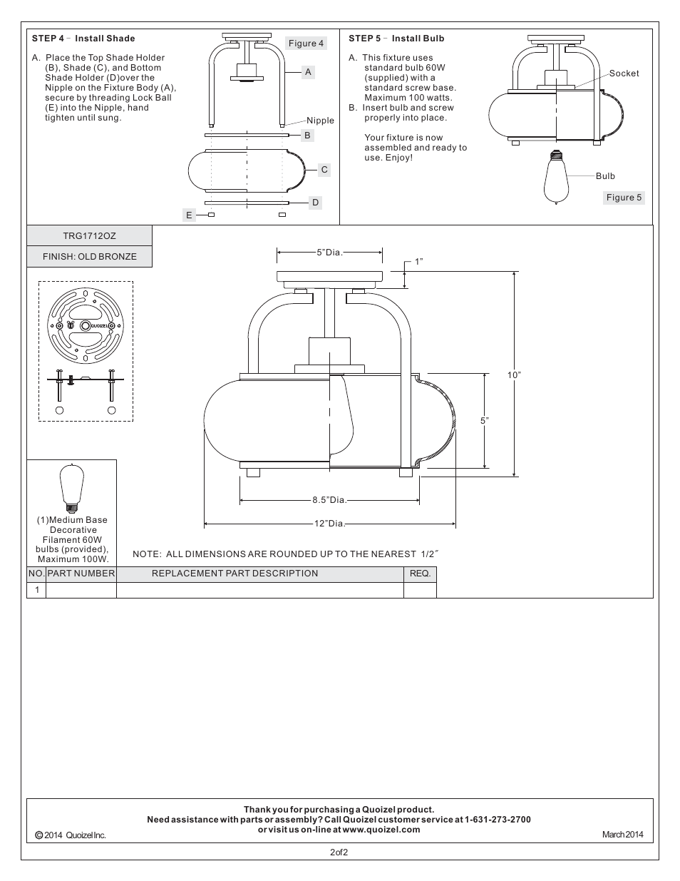 Quoizel TRG1712OZ Trilogy User Manual | Page 2 / 2