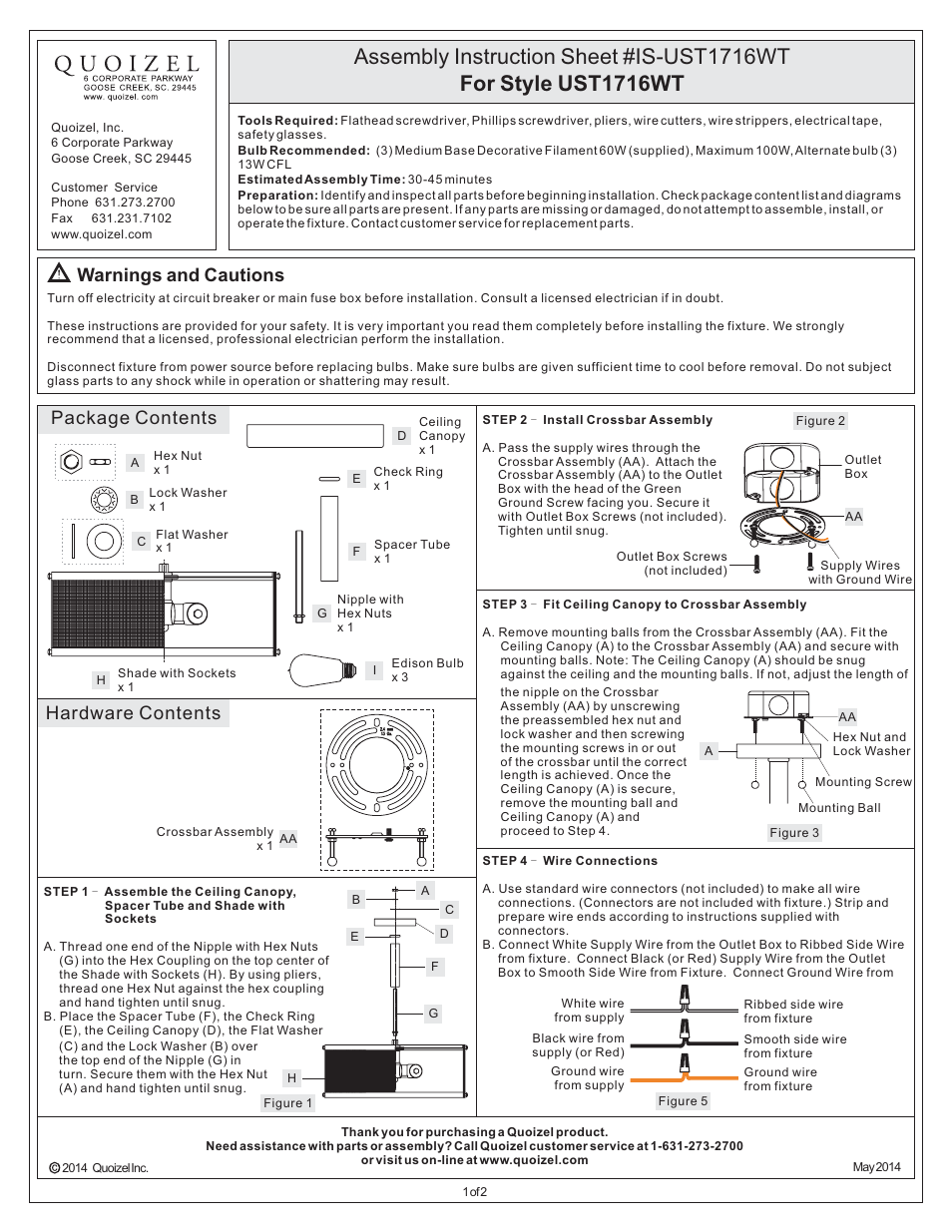 Quoizel UST1716WT Union Station User Manual | 2 pages