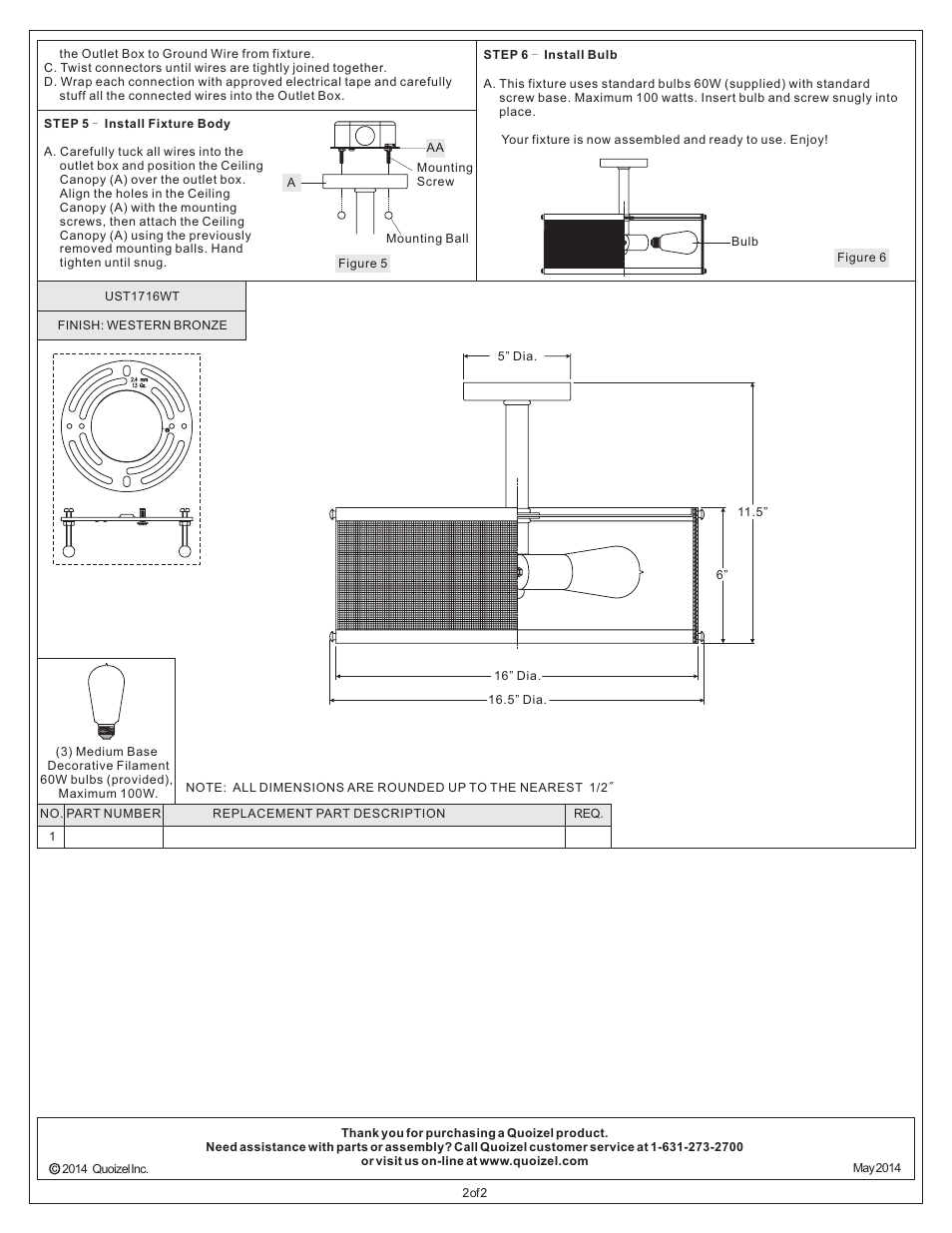 Quoizel UST1716WT Union Station User Manual | Page 2 / 2