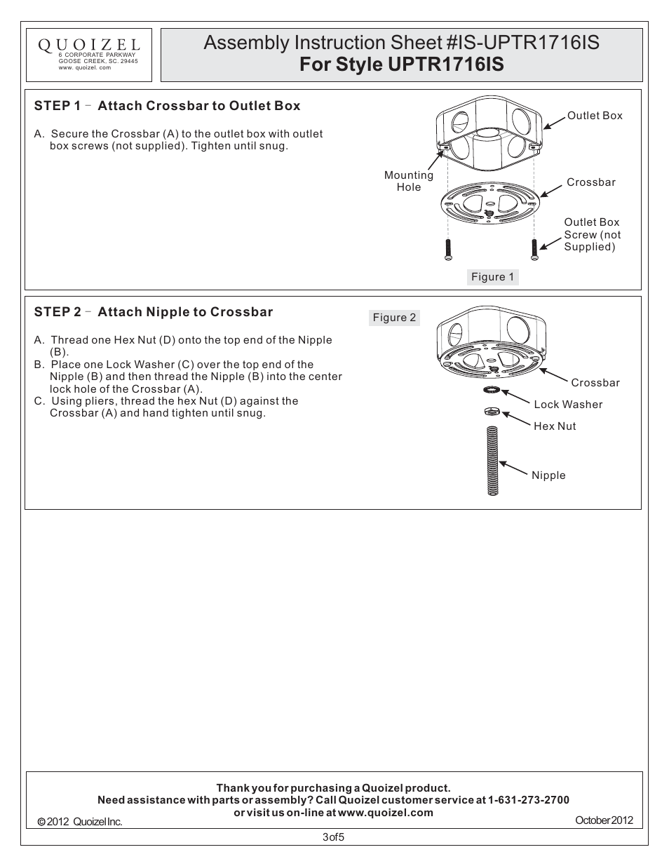 Quoizel UPTR1716IS Uptown Theater Row User Manual | Page 3 / 5