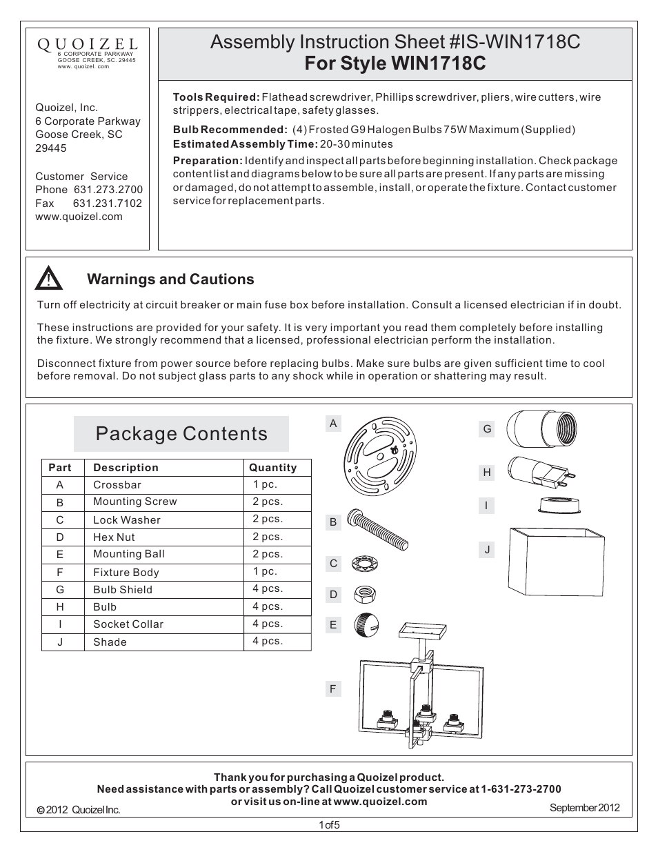 Quoizel WIN1718C Wain User Manual | 5 pages