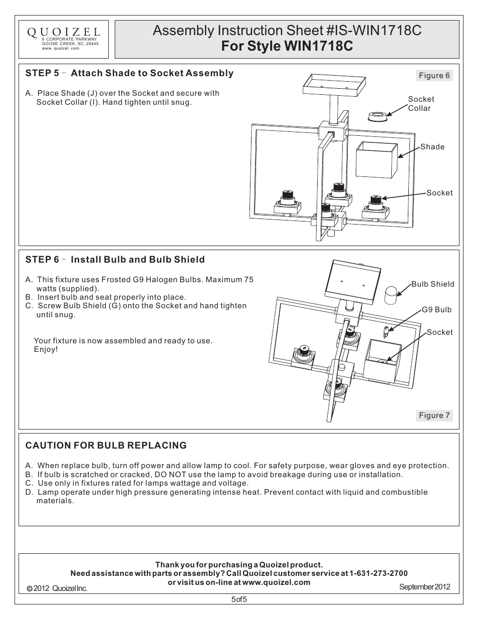 Quoizel WIN1718C Wain User Manual | Page 5 / 5