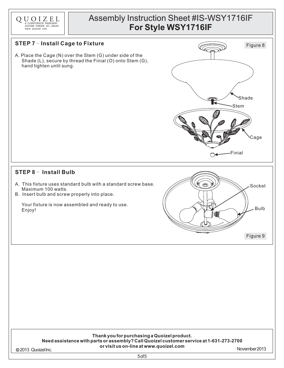 Quoizel WSY1716IF Wesley User Manual | Page 5 / 5