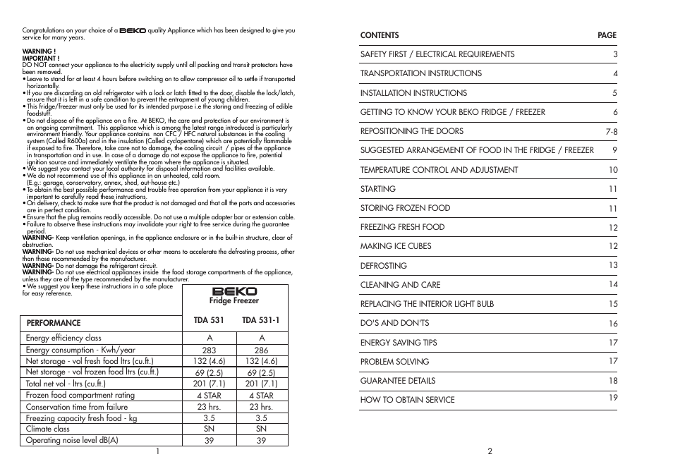 Beko TDA 531 User Manual | Page 2 / 11