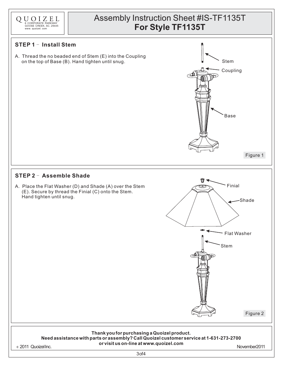 Quoizel TF1135T Arden User Manual | Page 3 / 4