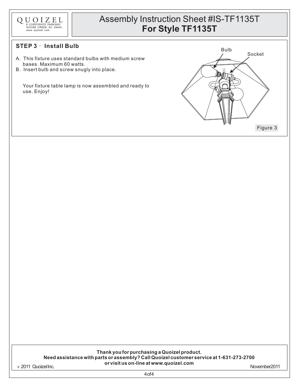 Quoizel TF1135T Arden User Manual | Page 4 / 4