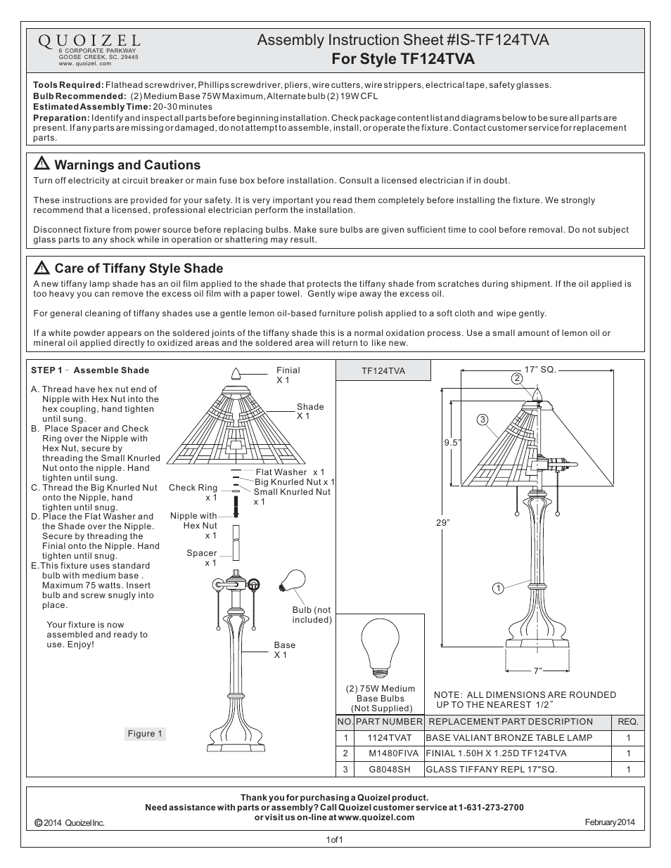 Quoizel TF124TVA Classic Craftsman User Manual | 1 page