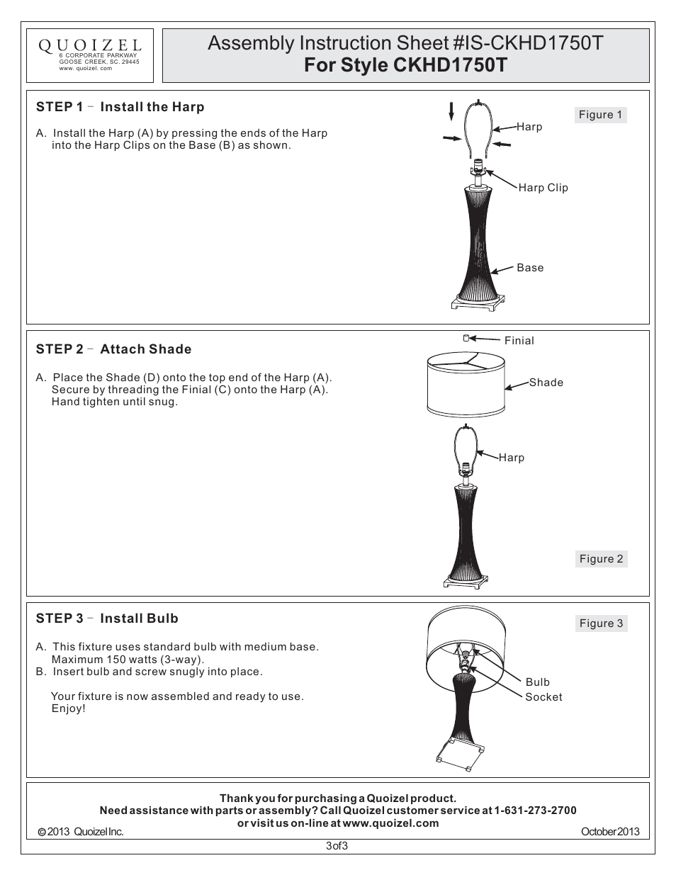 Quoizel CKHD1750T Hardin User Manual | Page 3 / 3