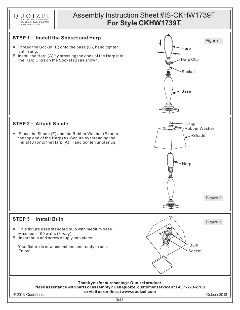 Quoizel CKHW1739T Harpswell User Manual | Page 3 / 3
