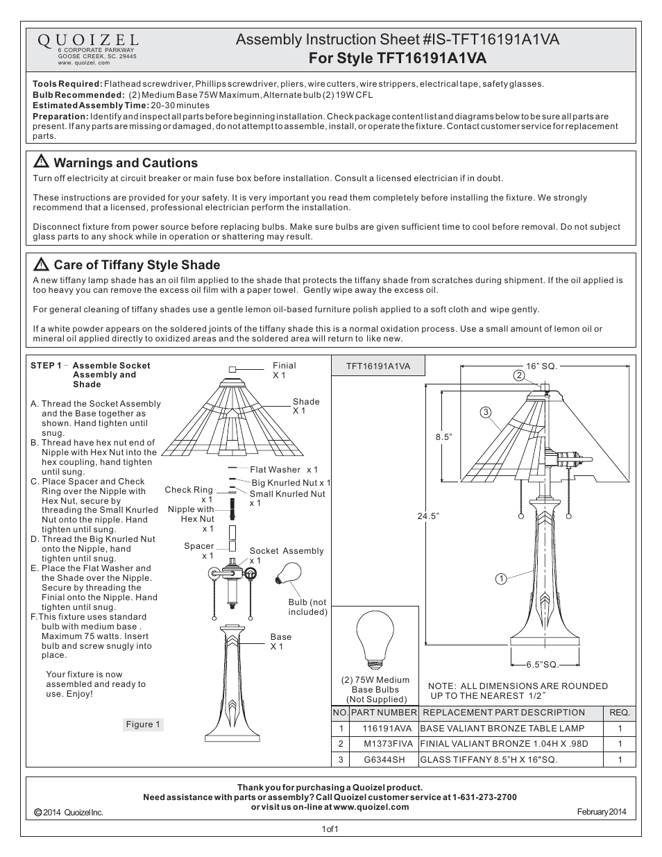 Quoizel TFT16191A1VA Inglenook User Manual | 1 page