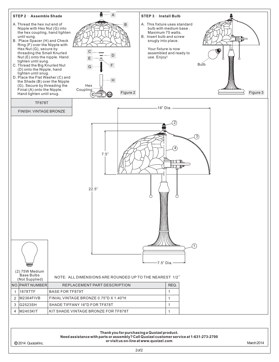 Quoizel TF878T Kami User Manual | Page 2 / 2