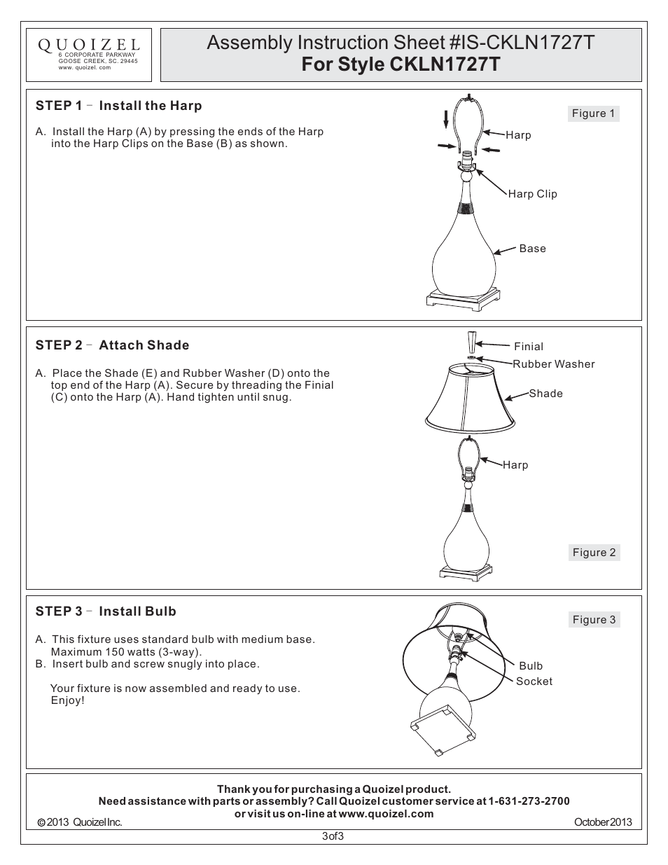 Quoizel CKLN1727T Kellen User Manual | Page 3 / 3